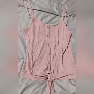 Le Lis knit tank buttons knot tie waist Accent Color Pink Sz L Crop Top Sexy...
